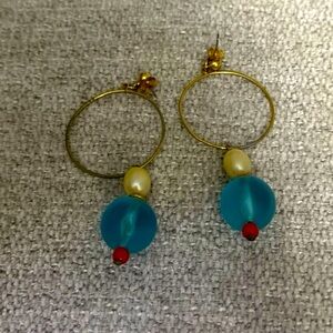Vintage Avon 3" Dangle Earrings Colorful Gold Tone Hoops - Lucite 1980's